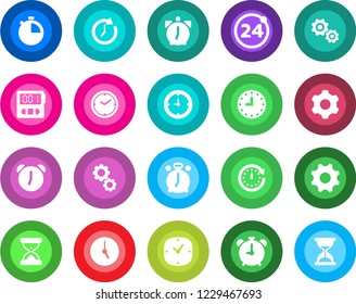 Round color solid flat icon set - 24 around vector, alarm clock, settings, stopwatch, gear, sand