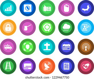 Round color solid flat icon set - abacus vector, stamp, ladder, rain, caterpillar, ambulance car, signpost, office phone, term, satellite antenna, compass, face id, battery, bar graph, hr, lock