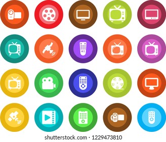 Round color solid flat icon set - tv vector, reel, satellite, video camera, remote control, monitor