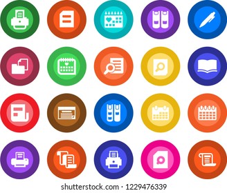 Round color solid flat icon set - contract vector, book, document search, pen, calendar, printer, medical, folder, news, schedule