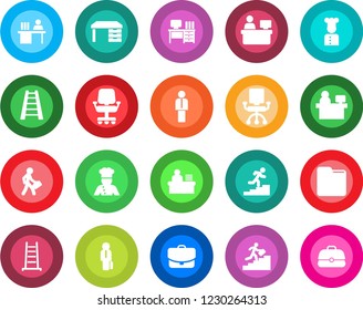 Round color solid flat icon set - manager vector, desk, place, ladder, folder, career, cook, office chair, case