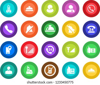 Round color solid flat icon set - no mobile vector, reception bell, office phone, 24 hours, support, tracking, radio, call, mute, cellular signal