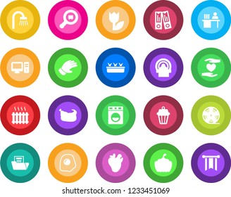Round color solid flat icon set - office binder vector, glove, seedling, pumpkin, tomography, heart hand, real, tulip, search cargo, reel, document folder, manager desk, bathroom, heater, chicken