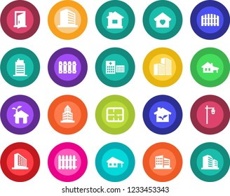 Round color solid flat icon set - office building vector, fence, house, garden light, hospital, with garage, plan, sweet home, city, eco, door