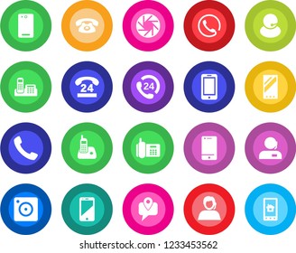 Round color solid flat icon set - mobile phone vector, office, 24 hours, support, tracking, cell, radio, back, call, camera, home control app