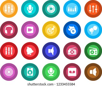 Round color solid flat icon set - vinyl vector, flame disk, microphone, radio, speaker, settings, equalizer, headphones, fast forward, tuning, bell, record, music, sound
