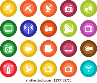 Round color solid flat icon set - antenna vector, satellite, radio, loudspeaker, tv, video camera, wireless