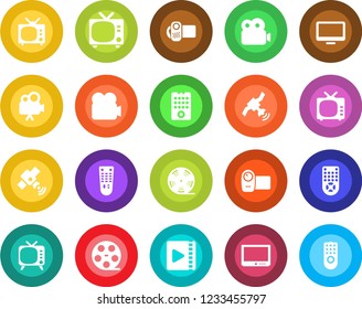 Round color solid flat icon set - tv vector, reel, satellite, video camera, remote control, monitor