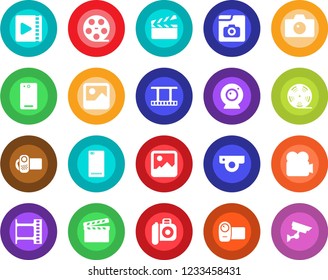 Round color solid flat icon set - camera vector, clapboard, film frame, reel, video, phone back, gallery, photo, web, surveillance