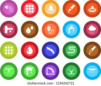 Round color solid flat icon set - crisis graph vector, watering, water drop, rain, drip irrigation, dropper, menu, supply, sprinkler
