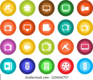 Round color solid flat icon set - tv vector, reel, satellite, video camera, remote control, monitor