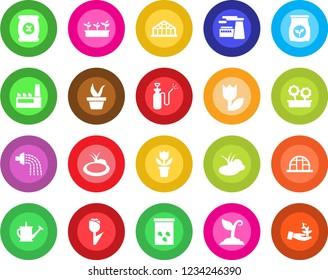 Round color solid flat icon set - factory vector, flower in pot, seedling, watering can, sproute, greenhouse, seeds, pond, garden sprayer, fertilizer, tulip, palm