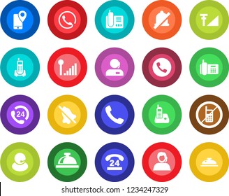 Round color solid flat icon set - phone vector, no mobile, reception bell, office, 24 hours, support, tracking, radio, call, mute, cellular signal