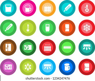 Round color solid flat icon set - thermometer vector, heater, air conditioner, fridge, drink, beer, snowflake