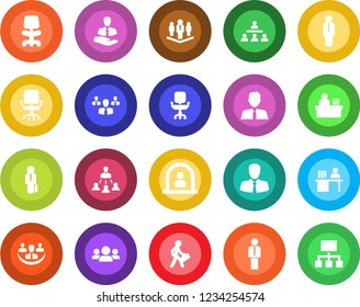 Round color solid flat icon set - reception vector, manager, office chair, client, company, desk, hierarchy, estate agent, group
