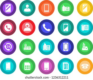 Round color solid flat icon set - phone vector, mobile, office, 24 hours, support, cell, radio, back, call, sim