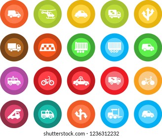 Round color solid flat icon set - taxi vector, alarm car, fork loader, ladder, helicopter, ambulance, bike, route, truck trailer, delivery, moving