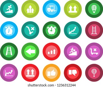 Round color solid flat icon set - alarm clock vector, left arrow, fork loader, ladder, up side sign, no trolley, finger, down, career, graph, growth, air balloon