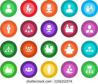 Round color solid flat icon set - reception vector, manager, office chair, place, client, user, company, desk, hierarchy, estate agent, group