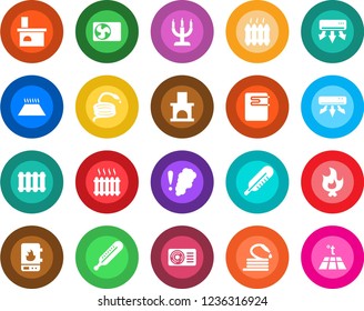 Round color solid flat icon set - fire vector, hose, fireplace, thermometer, heater, air conditioner, candle, water, smoke detector, radiator, warm floor