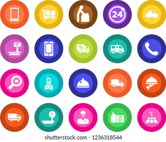 Round Color Solid Flat Icon Set - 24 Around Vector, Baby Room, Mobile Phone, Ambulance Car, Doctor, Office, Delivery, Cargo, Heavy Scales, Search, Call, Moving, Dish, Waiter, Warm Floor