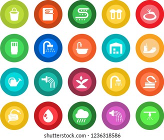 Round color solid flat icon set - shower vector, watering can, bucket, water drop, rain, hose, pond, drip irrigation, sea shipping, warehouse, bathroom, drink, heater, filter, sprinkler
