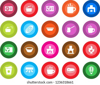 Round color solid flat icon set - hot cup vector, coffee, fire, fireplace, air conditioner, steak, dog, bowl, steaming pan, turkish, balloon