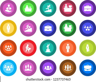 Round color solid flat icon set - manager vector, pedestal, team, place, client, case, company, desk, career ladder, group