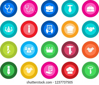 Round color solid flat icon set - handshake vector, team, tie, document, stethoscope, meeting, cook hat, case