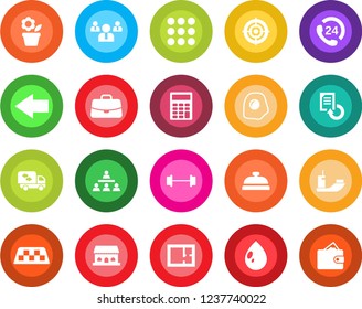 Round color solid flat icon set - taxi vector, left arrow, case, team, document reload, flower in pot, water drop, barbell, 24 hours, sea shipping, menu, calculator, target, hierarchy, plan, moving