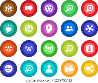 Round color solid flat icon set - female vector, team, brainstorm, network, share, group, finger up, down, user, company, client search, consumer, social media