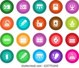 Round color solid flat icon set - fire vector, hose, fireplace, thermometer, heater, air conditioner, candle, water, smoke detector, radiator, warm floor