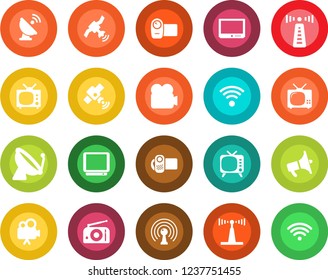 Round color solid flat icon set - antenna vector, satellite, radio, loudspeaker, tv, video camera, wireless