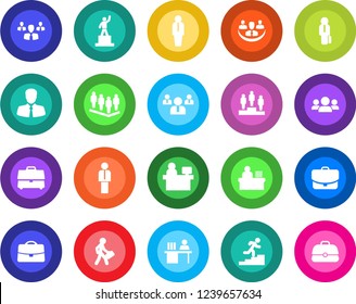 Round color solid flat icon set - manager vector, pedestal, team, place, client, case, company, desk, career ladder, group