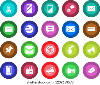 Round color solid flat icon set - mobile phone vector, speaking man, mail, office, loudspeaker, network, cell, paper pin, message, reserved, home