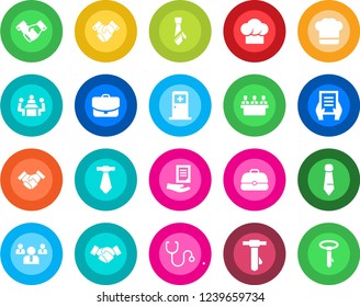 Round color solid flat icon set - medical room vector, handshake, team, tie, document, stethoscope, meeting, cook hat, case