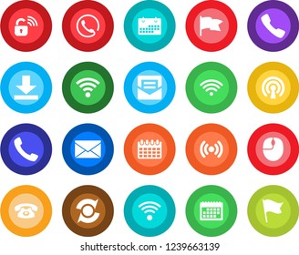 Round color solid flat icon set - mail vector, mouse, calendar, call, download, wireless, update, phone, lock, flag