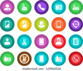 Round color solid flat icon set - no mobile vector, office phone, 24 hours, support, cell, radio, back, call, sim