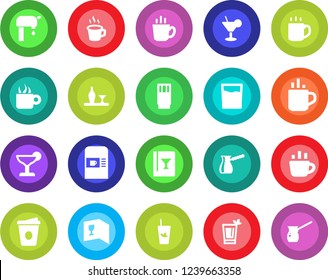 Round color solid flat icon set - hot cup vector, coffee machine, water supply, alcohol, wine card, drink, cocktail, phyto bar, turkish