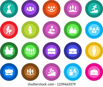 Round color solid flat icon set - manager vector, pedestal, team, place, client, case, company, desk, career ladder, group