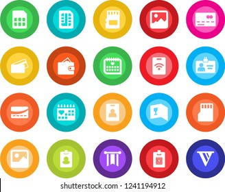 Round color solid flat icon set - credit card vector, identity, medical calendar, gallery, sd, sim, wine, pass, wallet, pennon