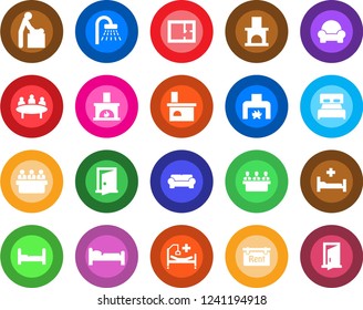 Round color solid flat icon set - baby room vector, bed, shower, meeting, fireplace, hospital, plan, rent, bedroom, cushioned furniture, door