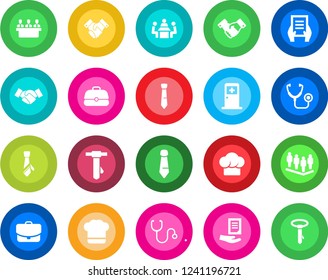 Round color solid flat icon set - medical room vector, handshake, team, tie, document, stethoscope, meeting, cook hat, case