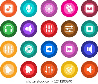Round color solid flat icon set - vinyl vector, flame disk, speaker, settings, microphone, headphones, stop button, fast forward, rewind, tuning, bell, record, music, sound