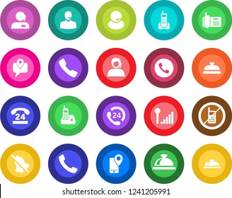 Round color solid flat icon set - phone vector, no mobile, reception bell, office, 24 hours, support, tracking, radio, call, mute, cellular signal