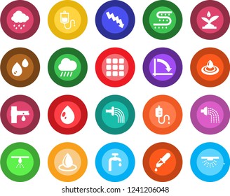 Round color solid flat icon set - crisis graph vector, watering, water drop, rain, drip irrigation, dropper, menu, supply, sprinkler