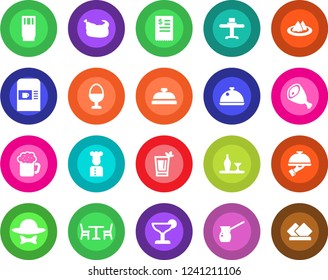 Round color solid flat icon set - cafe vector, coffee machine, cook, dish, alcohol, restaurant table, serviette, reception, drink, cocktail, phyto bar, beer, waiter, egg stand, dress code, receipt