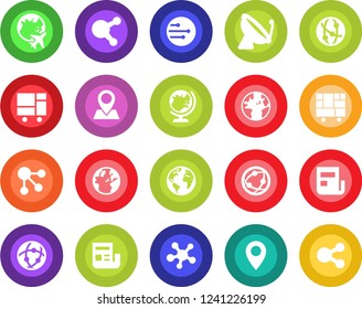Round color solid flat icon set - satellite antenna vector, globe, plane, earth, pin, consolidated cargo, network, share, news, social media