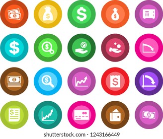 Round color solid flat icon set - credit card vector, safe, dollar sign, money bag, crisis graph, cash, receipt, wallet, growth, search, investment