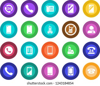 Round color solid flat icon set - phone vector, no mobile, office, 24 hours, cell, radio, back, call, sim, support